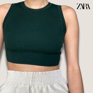 Dark Green Ribbed Crop Top